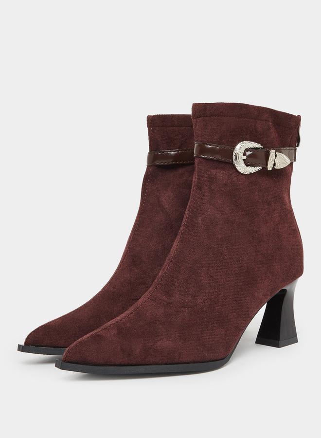 Take Two Women Burgundy Suede Buckle Detail Ankle Boots - Image 2